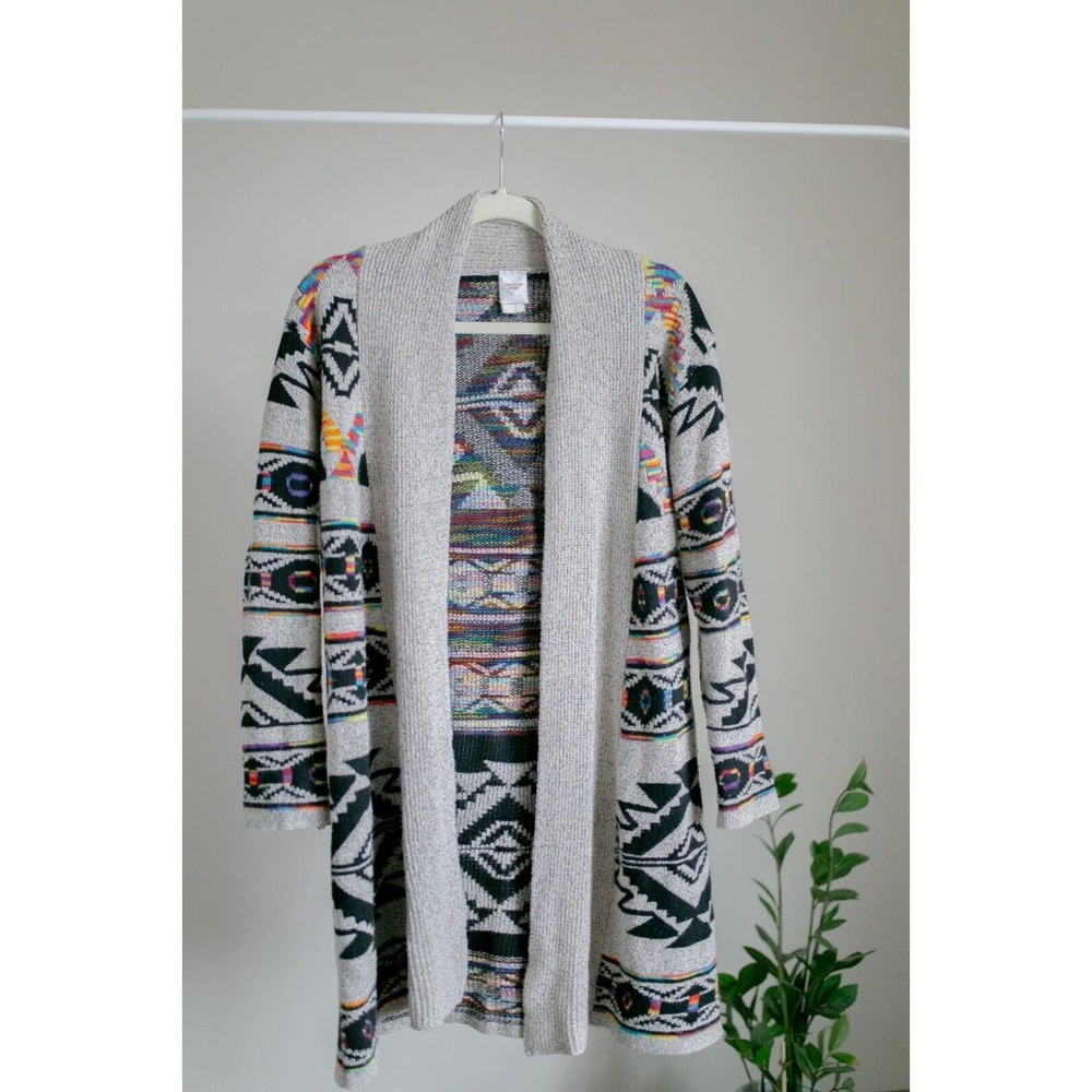 Northern Angel Aztec Rainbow Jacquard Long Open Sweater Cardigan SZ M